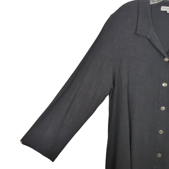 Christopher Calvin Women’s Blouse Black Sz L Button Front‎ Linen Blend Tunic Top - Picture 3 of 13